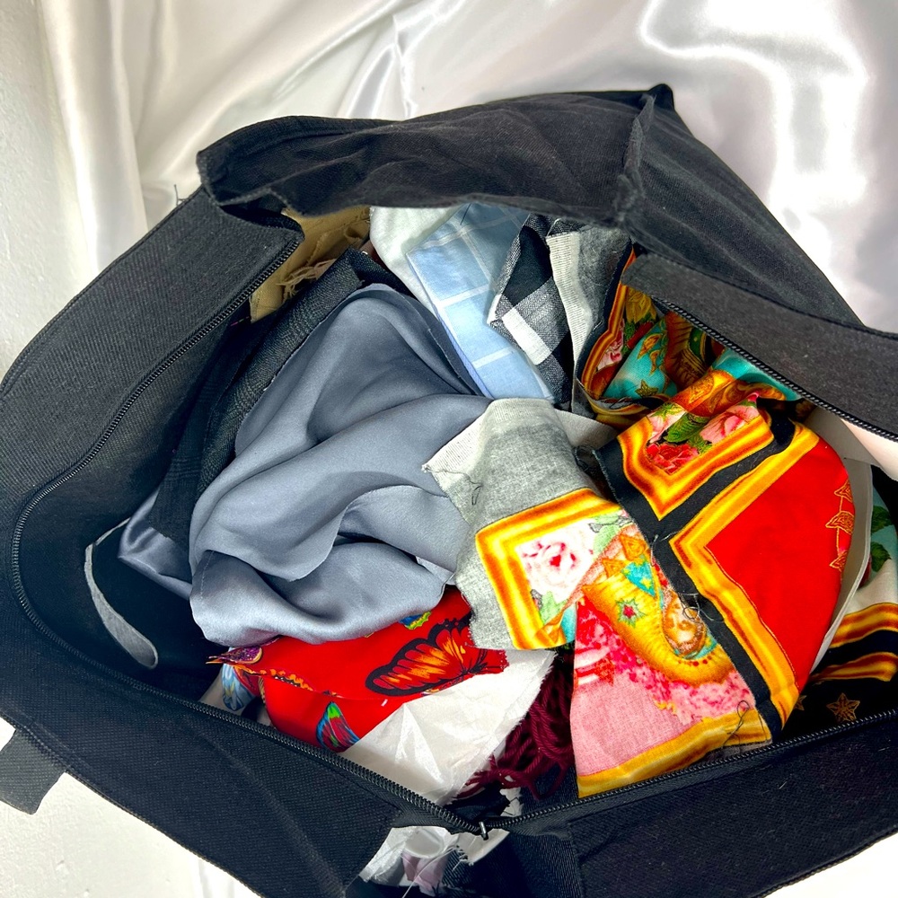 Large tote bag full of fabric scraps